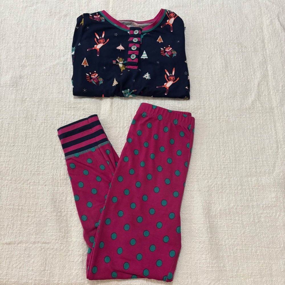 Matilda Jane Girls Pajama Set Size 6 Navy Winter Animals Polka Dot Henley PJ Set